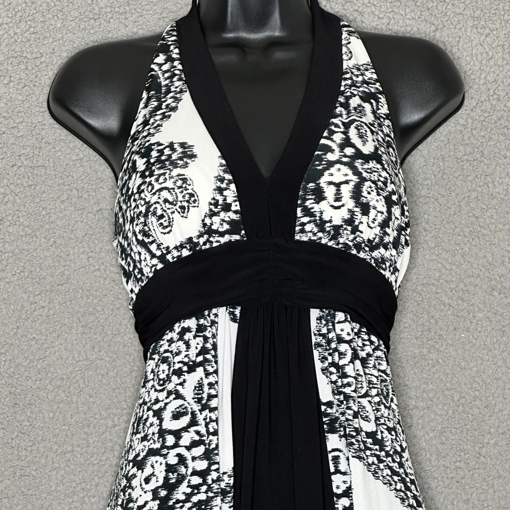 Bisou Bisou Halter Babydoll Maxi Dress Womens Sz 4 Black White Paisley Boho